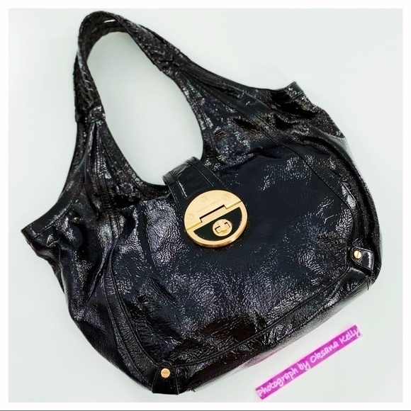 Elliott Lucca Handbag Black Patent Leather Satchel - Picture 1 of 8